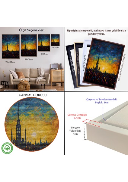 Çerçeveli Dekoratif Kanvas Tablo, Günbatımı Şehir Manzarası TABLOSU-7998 indirimleri