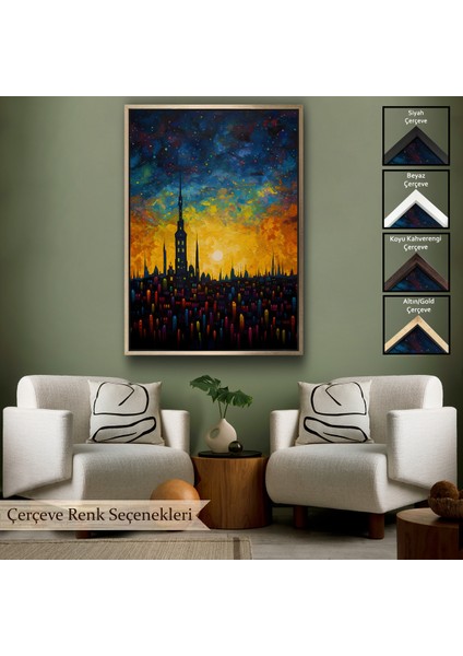 Çerçeveli Dekoratif Kanvas Tablo, Günbatımı Şehir Manzarası TABLOSU-7998