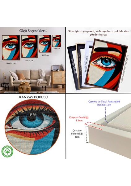 Çerçeveli Dekoratif Kanvas Tablo, Güzel Gözlü Kadın TABLO-7908 indirimleri