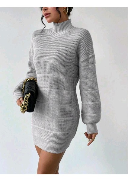 Yarım Balıkçı Yaka Selanik Örgü Kadın Mini Triko Elbise modelleri