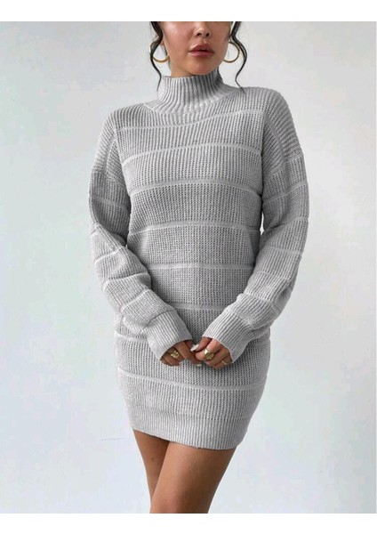 Yarım Balıkçı Yaka Selanik Örgü Kadın Mini Triko Elbise fırsatları