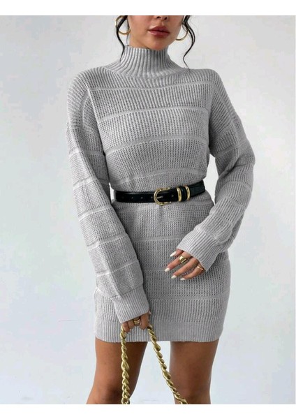 Yarım Balıkçı Yaka Selanik Örgü Kadın Mini Triko Elbise indirimleri
