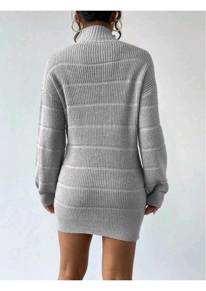 Yarım Balıkçı Yaka Selanik Örgü Kadın Mini Triko Elbise