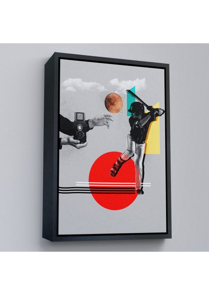 Çerçeveli Dekoratif Kanvas Tablo, Beyzbol Sporcusu ve Kamera Tutan Retro Eller TABLOSU-7917