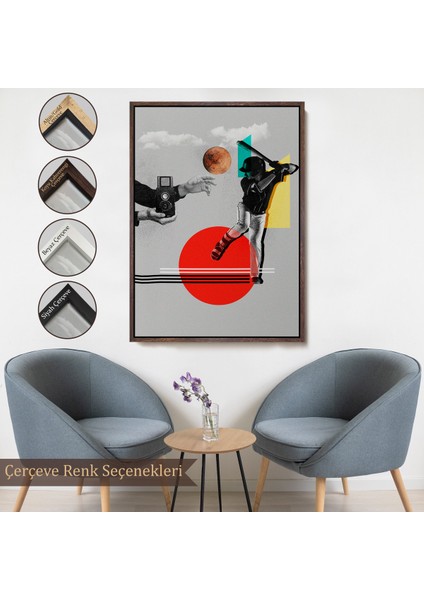 Çerçeveli Dekoratif Kanvas Tablo, Beyzbol Sporcusu ve Kamera Tutan Retro Eller TABLOSU-7917