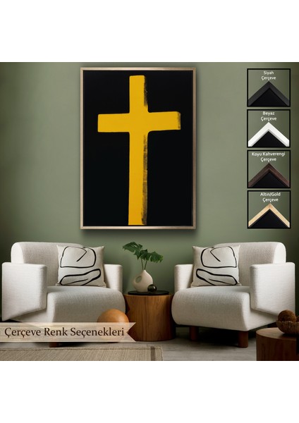 Çerçeveli Dekoratif Kanvas Tablo, Sarı Haç Tablosu - CROSS-8105
