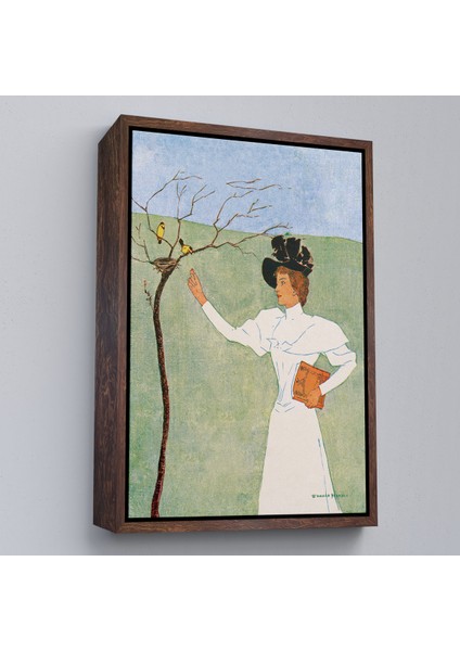 Çerçeveli Dekoratif Kanvas Tablo, Edward Penfield - Kuşlara Uzanan Kadın TABLO-8045 fiyatları