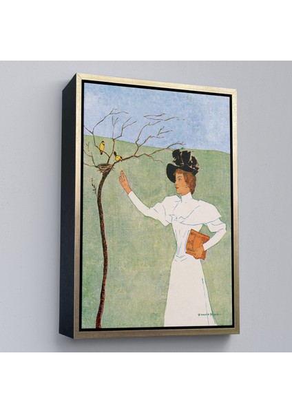 Çerçeveli Dekoratif Kanvas Tablo, Edward Penfield - Kuşlara Uzanan Kadın TABLO-8045 modelleri