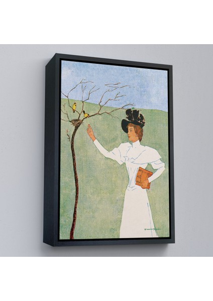 Çerçeveli Dekoratif Kanvas Tablo, Edward Penfield - Kuşlara Uzanan Kadın TABLO-8045 fırsatları