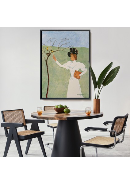 Çerçeveli Dekoratif Kanvas Tablo, Edward Penfield - Kuşlara Uzanan Kadın TABLO-8045