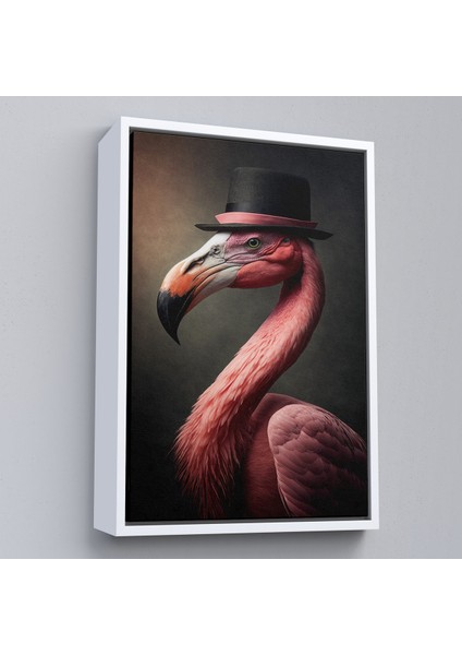 Çerçeveli Dekoratif Kanvas Tablo, Şapkalı Pembe Filamingo TABLOSU-7930
