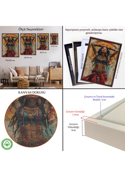 Çerçeveli Dekoratif Kanvas Tablo, Sürreal Dövmeli Hippi Kadın TABLO-7711 indirimleri