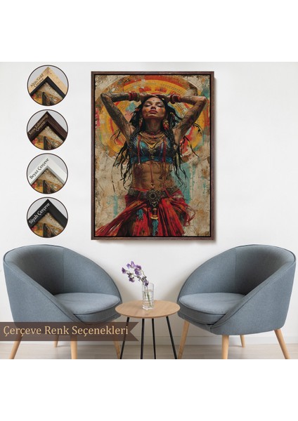Çerçeveli Dekoratif Kanvas Tablo, Sürreal Dövmeli Hippi Kadın TABLO-7711