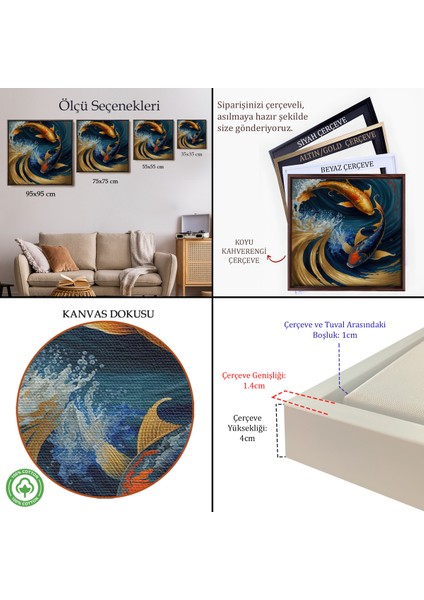 Çerçeveli Dekoratif Kanvas Tablo, Koi Balığı TABLOSU-8346 indirimleri