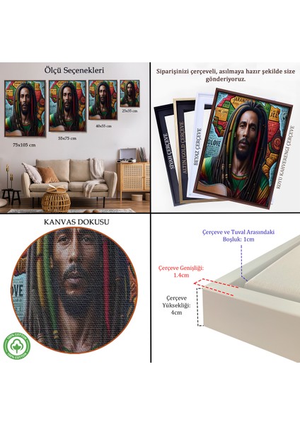 Çerçeveli Dekoratif Kanvas Tablo, Bob Marley TABLOSU-7714 indirimleri