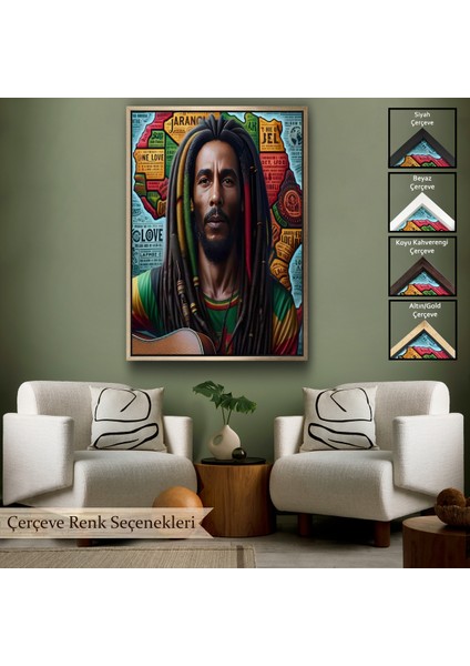 Çerçeveli Dekoratif Kanvas Tablo, Bob Marley TABLOSU-7714
