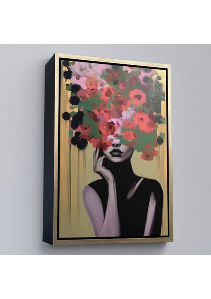 Çerçeveli Dekoratif Kanvas Tablo, Çiçek Başlı Soyut Kadın TABLOSU-7830 modelleri