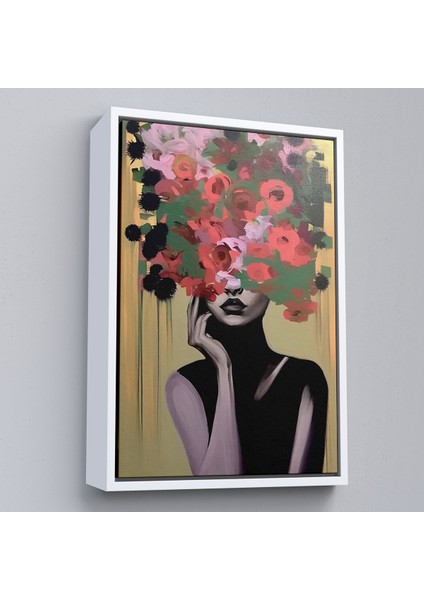 Çerçeveli Dekoratif Kanvas Tablo, Çiçek Başlı Soyut Kadın TABLOSU-7830 fırsatları