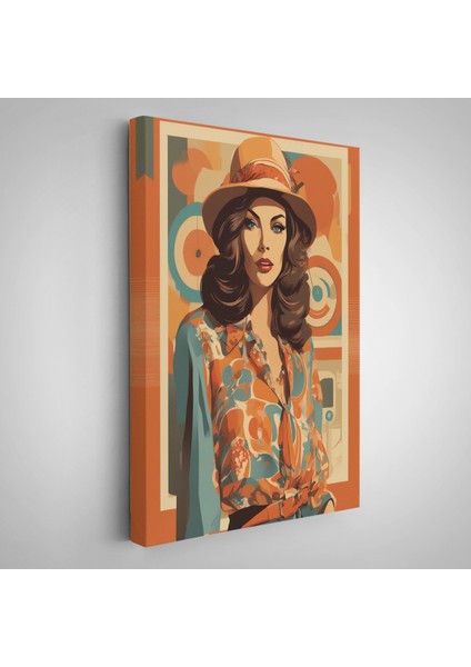 Çerçeveli Dekoratif Kanvas Tablo, Şapkalı Güzel Retro Kadın TABLOSU-8070