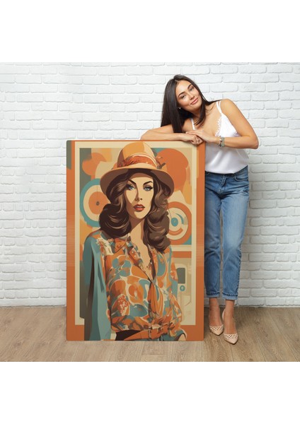 Çerçeveli Dekoratif Kanvas Tablo, Şapkalı Güzel Retro Kadın TABLOSU-8070 fiyatları