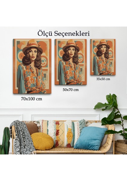 Çerçeveli Dekoratif Kanvas Tablo, Şapkalı Güzel Retro Kadın TABLOSU-8070 modelleri