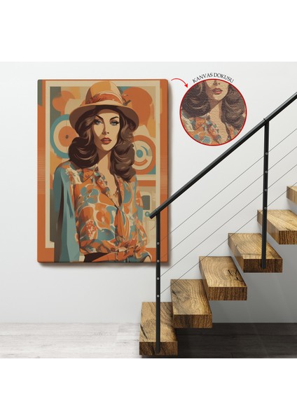 Çerçeveli Dekoratif Kanvas Tablo, Şapkalı Güzel Retro Kadın TABLOSU-8070 fırsatları