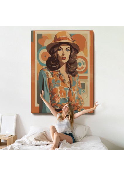 Çerçeveli Dekoratif Kanvas Tablo, Şapkalı Güzel Retro Kadın TABLOSU-8070 indirimleri