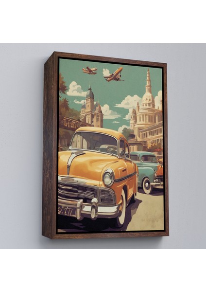 Çerçeveli Dekoratif Kanvas Tablo, Sarı Klasik Araba TABLOSU-8066 fiyatları