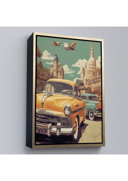 Çerçeveli Dekoratif Kanvas Tablo, Sarı Klasik Araba TABLOSU-8066 modelleri