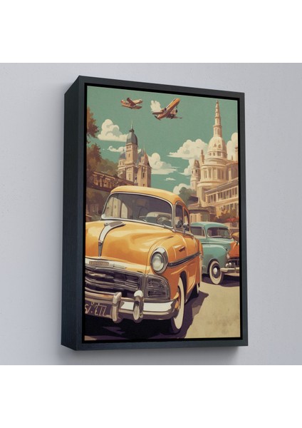 Çerçeveli Dekoratif Kanvas Tablo, Sarı Klasik Araba TABLOSU-8066 fırsatları
