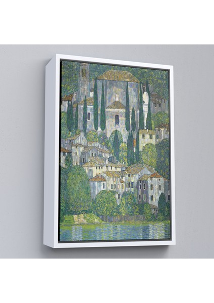 Çerçeveli Dekoratif Kanvas Tablo, Gustav Klimt - Cassonedeki Kilise Selvili Manzara TABLOSU-8095