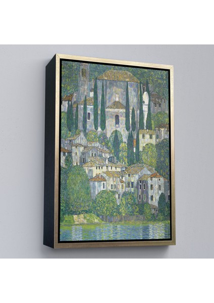 Çerçeveli Dekoratif Kanvas Tablo, Gustav Klimt - Cassonedeki Kilise Selvili Manzara TABLOSU-8095 modelleri