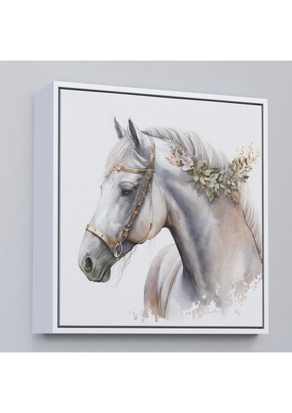 Çerçeveli Dekoratif Kanvas Tablo, Beyaz At TABLOSU-8363