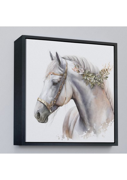 Çerçeveli Dekoratif Kanvas Tablo, Beyaz At TABLOSU-8363 fırsatları