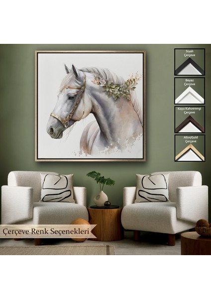 Çerçeveli Dekoratif Kanvas Tablo, Beyaz At TABLOSU-8363