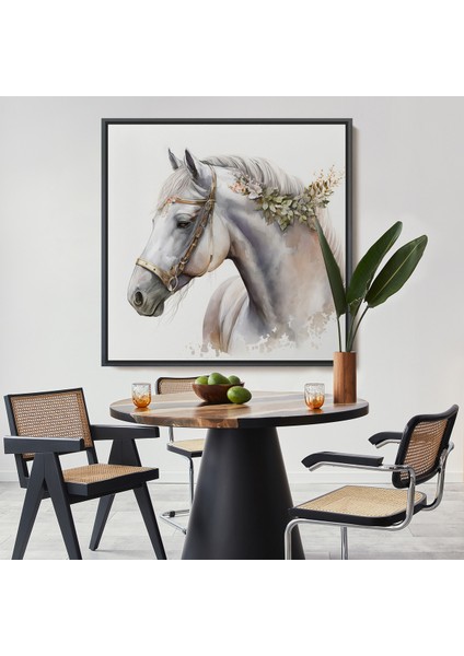 Çerçeveli Dekoratif Kanvas Tablo, Beyaz At TABLOSU-8363