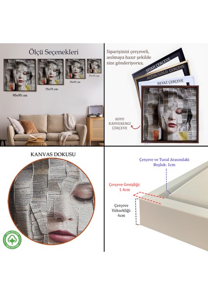 Çerçeveli Dekoratif Kanvas Tablo, Gazete ve Dergilerden Kadın TABLOSU-8365 indirimleri