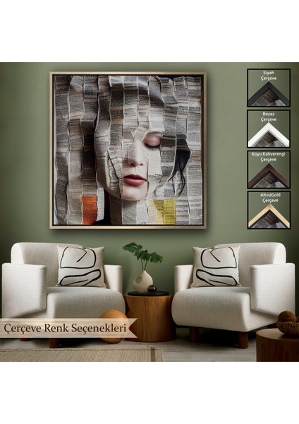 Çerçeveli Dekoratif Kanvas Tablo, Gazete ve Dergilerden Kadın TABLOSU-8365