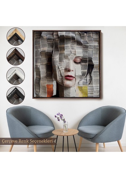 Çerçeveli Dekoratif Kanvas Tablo, Gazete ve Dergilerden Kadın TABLOSU-8365