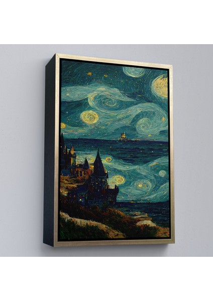 Çerçeveli Dekoratif Kanvas Tablo, Vincent Van Gogh Tarzı Dalgalı Deniz TABLOSU-7689
