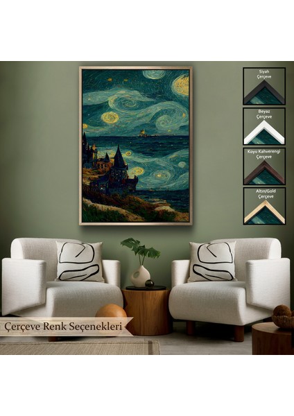 Çerçeveli Dekoratif Kanvas Tablo, Vincent Van Gogh Tarzı Dalgalı Deniz TABLOSU-7689