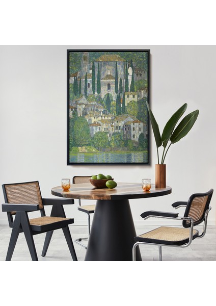 Çerçeveli Dekoratif Kanvas Tablo, Gustav Klimt - Cassonedeki Kilise Selvili Manzara TABLOSU-8095