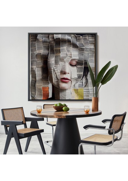 Çerçeveli Dekoratif Kanvas Tablo, Gazete ve Dergilerden Kadın TABLOSU-8365