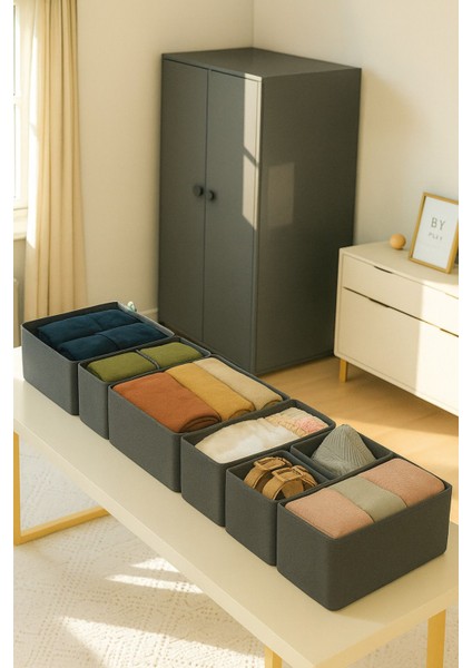 8'li Antrasit Çekmece Içi Düzenleyici Seti, Çok Renkli Organize Çözümü