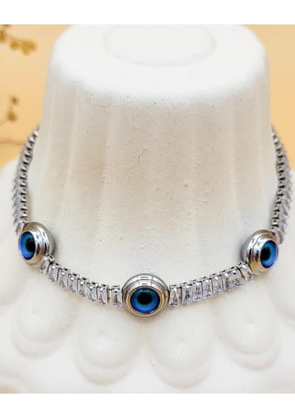 Baget Taşlı Nazar Boncuklu Çelik Bileklik fırsatları