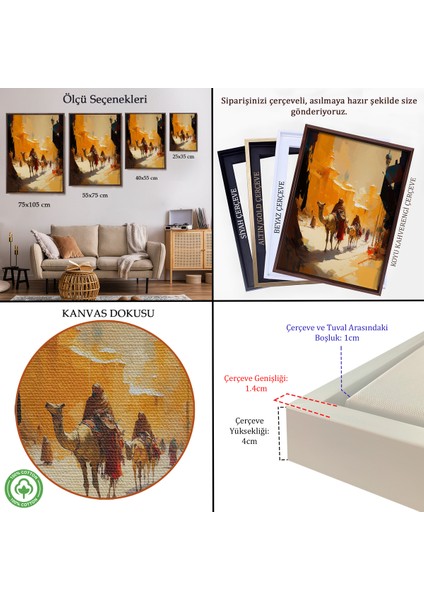 Çerçeveli Dekoratif Kanvas Tablo, Deve Üstündeki Insanlar TABLO-7994 indirimleri