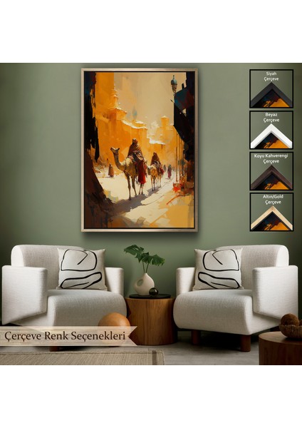 Çerçeveli Dekoratif Kanvas Tablo, Deve Üstündeki Insanlar TABLO-7994