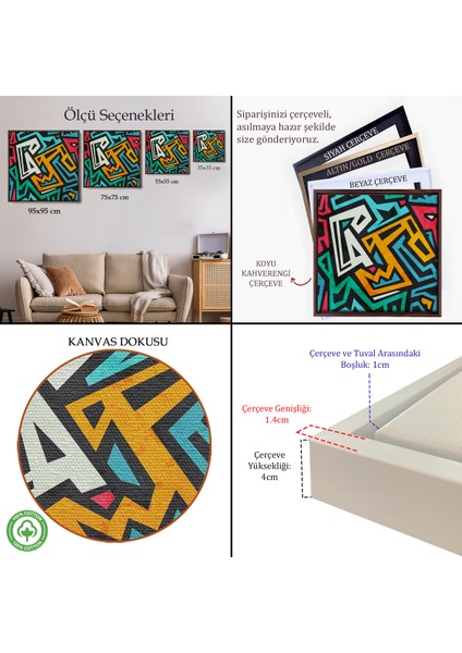 Çerçeveli Dekoratif Kanvas Tablo, Grunge Efektli Renkli TABLO-8317 indirimleri