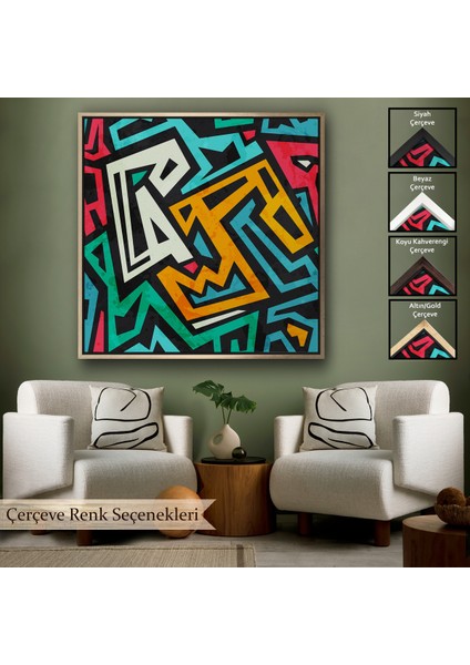 Çerçeveli Dekoratif Kanvas Tablo, Grunge Efektli Renkli TABLO-8317