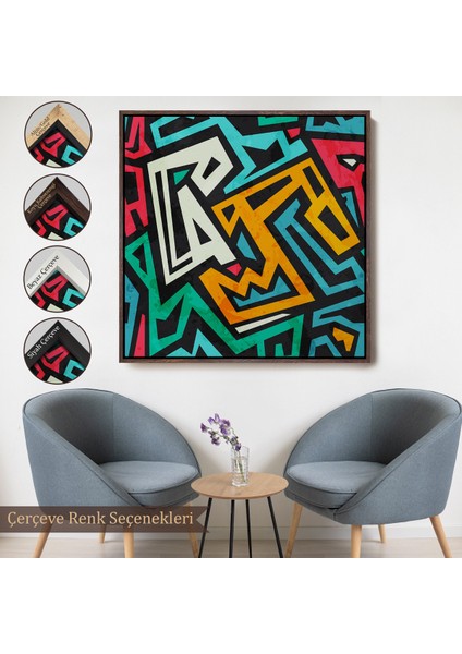Çerçeveli Dekoratif Kanvas Tablo, Grunge Efektli Renkli TABLO-8317